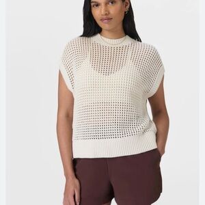 SWEATY BETTY TIDES HIGH SLEEVELESS SWEATER KNIT WHITE 6/SMALL COTTON